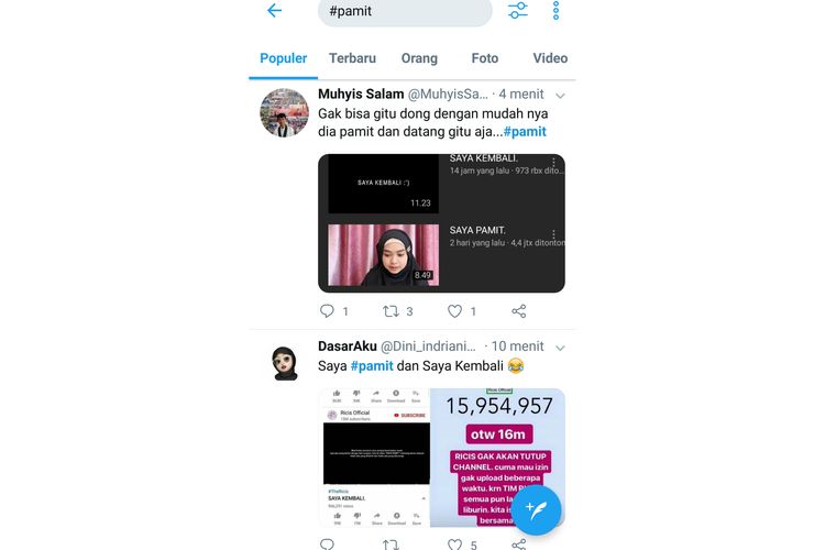 Tagar #pamit menduduki posisi ketiga trending twitter.