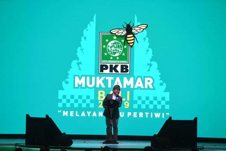 Ketua Umum Partai Kebangkitan Bangsa (PKB) Muhaimin Iskandar memberikan sambutan dalam Muktamar V PKB di Bali, Selasa (20/8/2019). Muktamar itu mengangkat tema melayani ibu pertiwi. 