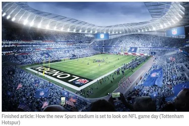Ilustrasi artis dari stadion baru Tottenham Hotspur ketika menggelar laga NFL.