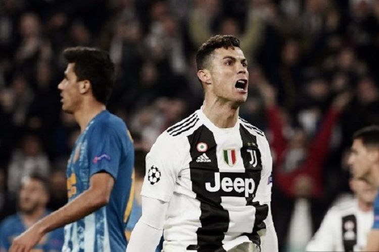 Penyerang Juventus, Cristiano Ronaldo, merayakan gol yang dicetaknya pada leg kedua babak 16 besar Liga Champions pada laga Juventus vs Atletico Madrid di Stadion Juventus, Selasa (12/3/2019) atau Rabu dini hari WIB.