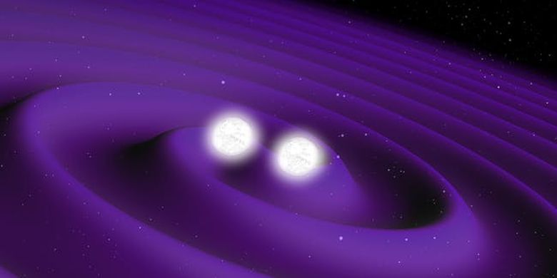 Ilustrasi dua bintang neutron yang mengalami tubrukan hebat dan mengirimkan unsur-unsur berat yang jadi cikal bakal terbentuknya logam di Bumi.