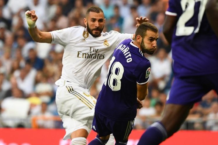 Karim Benzema mencatat rekor personal pada pertandingan Real Madrid vs Real Valladolid dalam lanjutan Liga Spanyol di Stadion Santiago Bernabeu, 24 Agustus 2019. 