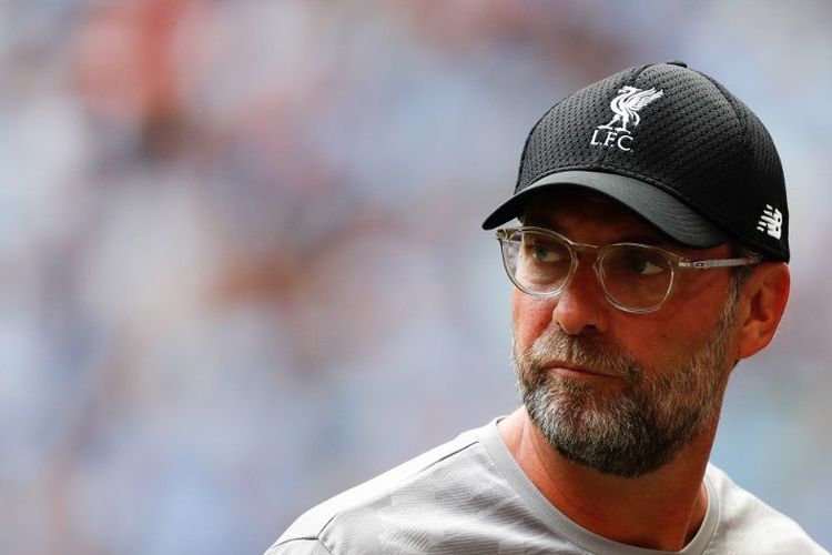 Pelatih Liverpool, Juergen Klopp, tiba jelang pertandingan Liverpool vs Man City dalam Community Shield 2019 di Stadion Wembley, 4 Agustus 2019. 