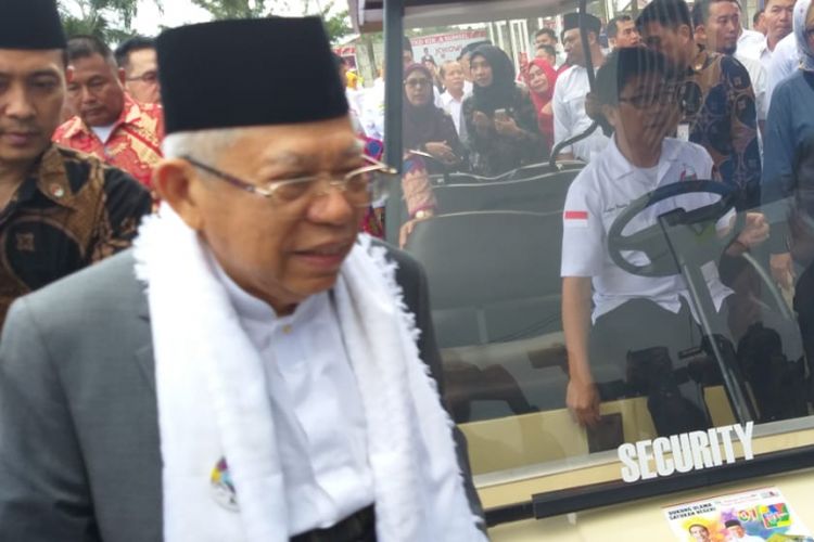 Calon Wakil Presiden nomor urut 1 Maruf Amin ketika berada di Palembang, Sumatera Selatan, Kamis (10/1/2019).