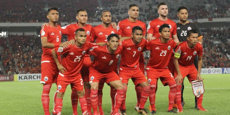 Skuad Persija Jakarta dalam pertandingan penyishan Grup H Piala AFC 2018 melawan Tampines Rovers di Stadion Utama Gelora Bung Karno, Rabu (28/2/2018). 