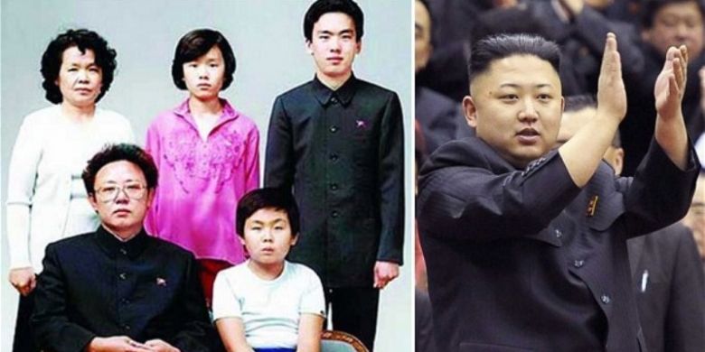 Kim Jong Il (depan kiri), putra bungsunya Kim Jong Un (kanan depan), di baris kedua (dari kiri);  istri keempatnya Kim Ok, saudara perempuannya, Kim Kyong-hui dan suaminya, Jang Song-Thaek.