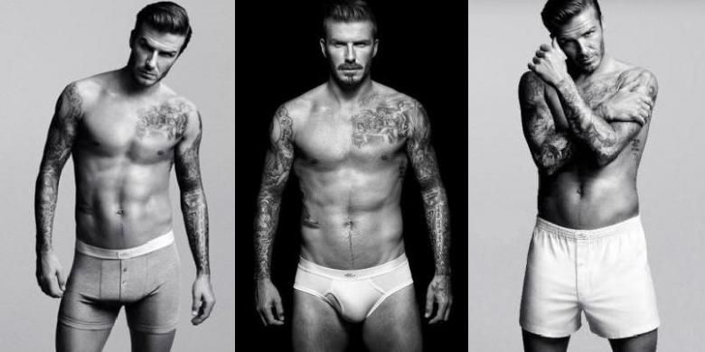 Meskipun David Beckham terlihat paling seksi dengan celana dalam superketat (tengah), perempuan Inggris lebih suka pria yang memakai celana model boxer (seperti dalam gambar kiri atau kanan).