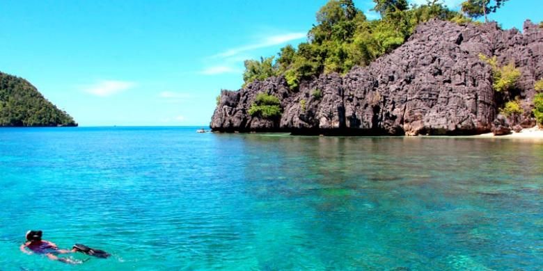 Wisatawan snorkeling di salah satu wilayah terumbu karang di Pulau Labengki, Konawe Utara, Sulawesi Tenggara, Sabtu (4/5/2013). Pulau Labengki menyuguhkan keindahan panorama alam bawah laut yang masih terjaga keasriannya.