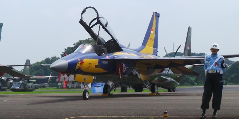 Pesawat tempur T 50i Golden Eagle yang didatangkan dari Korea Selatan untuk memperkuat Angkatan Udara Indonesia.