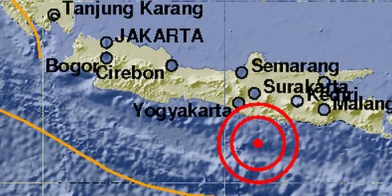 Pusat gempa 5,2 SR pada Minggu (16/3/2014) malam pukul 21.53 WIB.