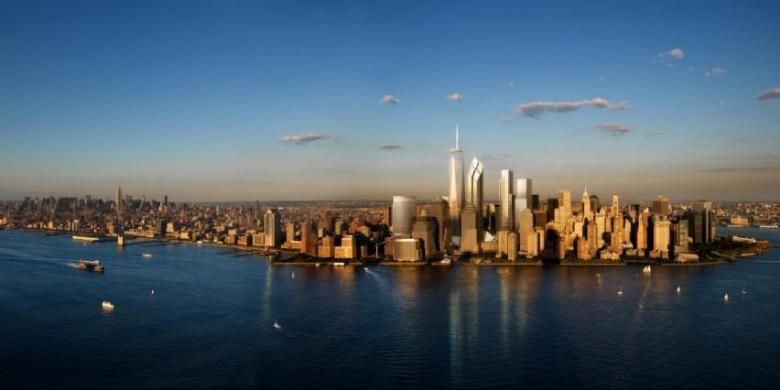 Rendering Lower Manhattan, ketika area World Trade Center rampung pada 2018. 