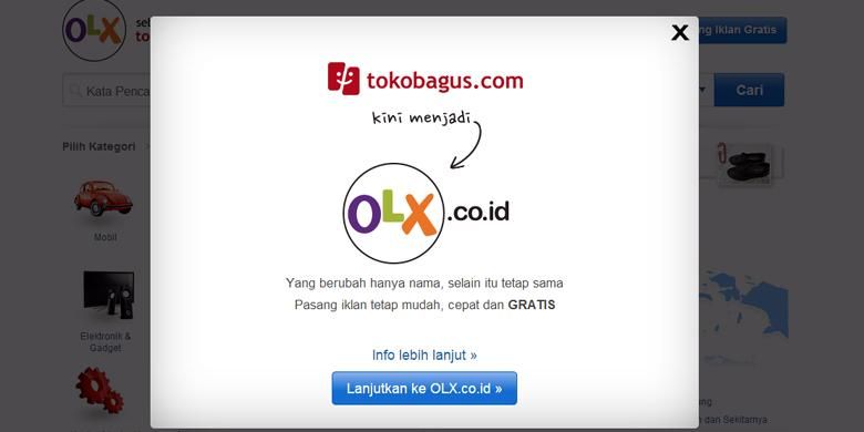 Tokobagus.com mulai Selasa (20/5/2014) berubah namanya menjadi OLX Indonesia