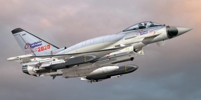 Gambar konsep pengembangan Eurofighter Typhoon yang mengintegrasikan Comformal Fuel Tank (CFT) di punggungnya.