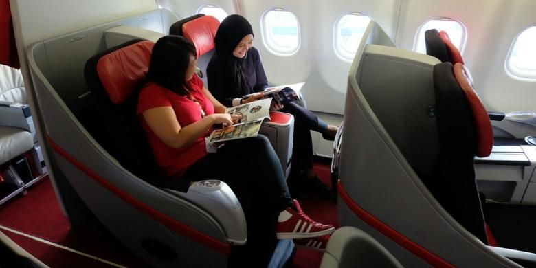 Suasana di business class flatbed Indonesia AirAsia X yang menggunakan pesawat Airbus A330-300