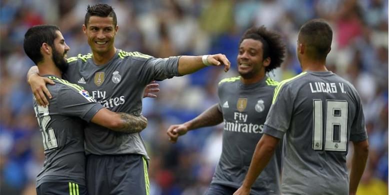 Kebersamaan Cristiano Ronaldo dan Marcelo (tengah) di Real Madrid.