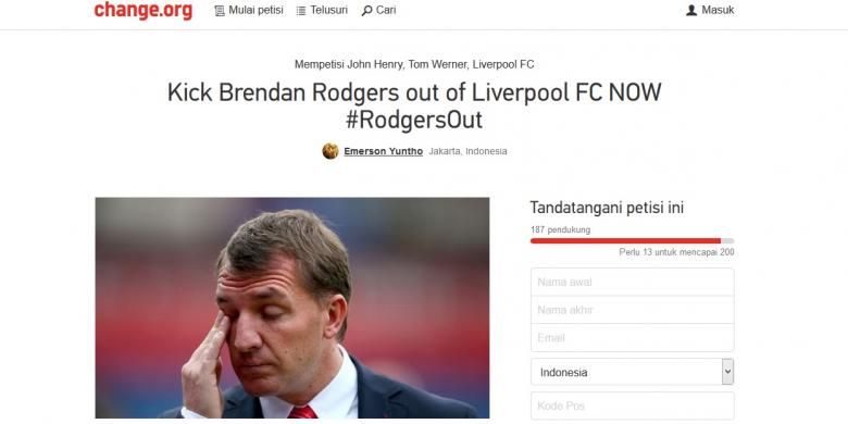 Petisi dari sejumlah suporter Liverpool di Indonesia yang menginginkan manajer Liverpool, Brendan Rodgers, dipecat. 