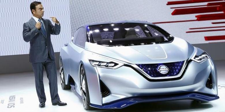 Presiden dan CEO Nissan Carlos Ghosn saat presentasi di Tokyo Motor Show 2015.