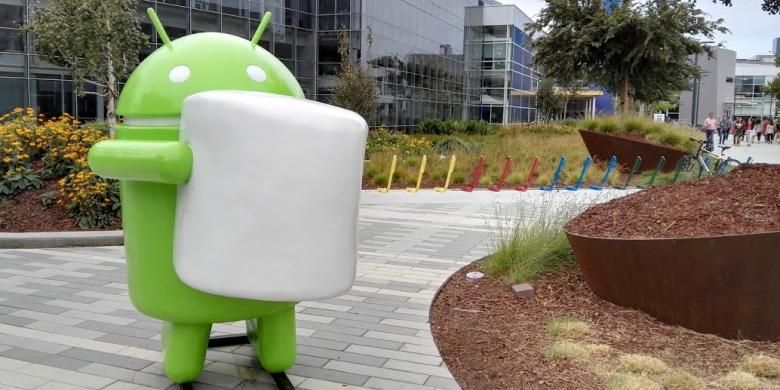 Patung Android Marshmallow di kantor pusat Google, Mountain View, California.