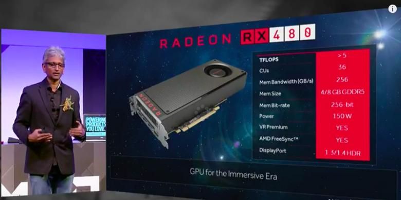 Senior VP dn Chief Architect Radeon Technologies Group AMD, Raja Koduri, memperkenalkan Radeon RX 480 dalam acara di Taipei, Taiwan, Rabu (1/6/2016) 