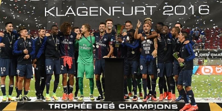 PSG memenangi gelar Piala Super Perancis 2016 pada laga yang dilangsungkan di Austria, Sabtu (6/8/2016). 