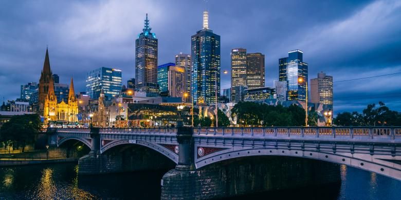 Pemandangan malam Melbourne, Australia.