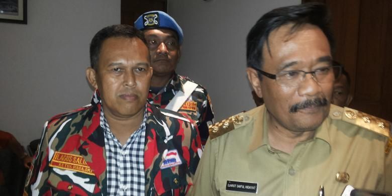 Ketua Laskar Merah Putih DKI Jakarta Agus Salim di Balai Kota, Senin (24/10/2016). 