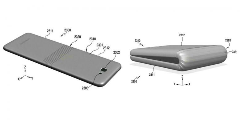 Konsep ponsel lipat dalam dokumen paten yang diajukan Samsung.