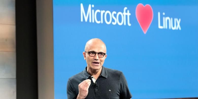 CEO Satya Nadella saat pengumuman SQL Server hadir di Linux, Maret 2016 lalu.