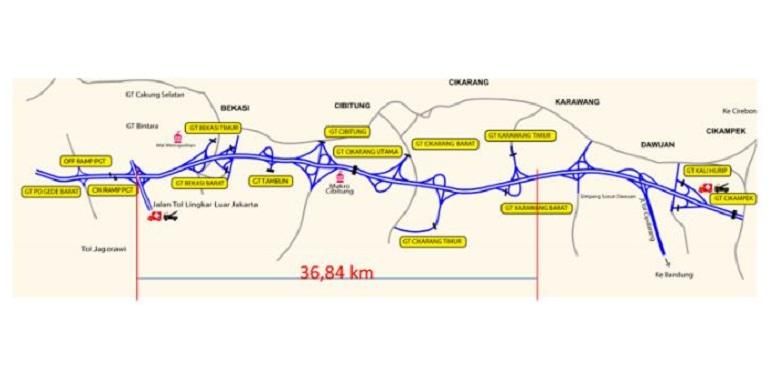 Rute Jalan To Jakarta-Cikampek II Elevated.