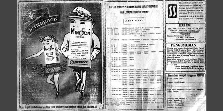 Enam iklan perdana pada edisi perdana harian Kompas, 28 Juni 1965.