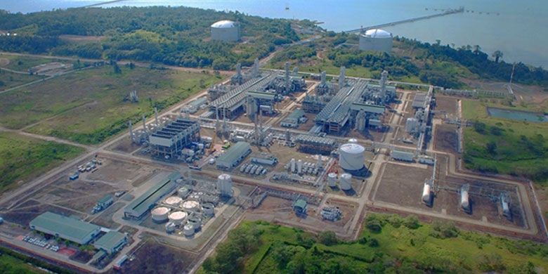Fasilitas Kilang LNG Tangguh di Teluk Bintuni, Papua Barat. Saat ini sedang dilakukan konstruksi untuk menambah satu lagi train penghasil LNG sehingga kapasitas produksi bisa meningkat dari 7,6 mtpa menjadi 11,4 mtpa.