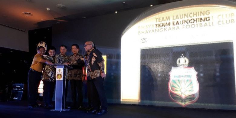 Suasana launching tim Bhayangkara FC di Hotel Borobudur, Gambir, Jakarta Pusat, Jumat (23/2/2018).