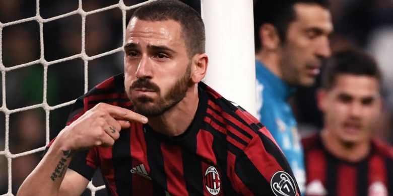 Leonardo Bonucci setelah menjebol gawang Juventus dan menyamakan kedudukan 1-1 pada lanjutan LIga Italia di Aliianz Stadium pada Sabtu (31/3/2018) atau Minggu dini hari WIB