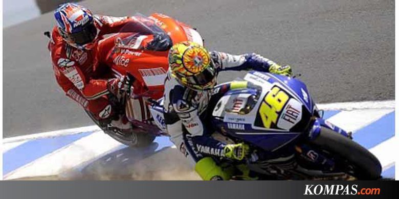 Duel antara Valentino Rossi dan Casey Stoner di GP Amerika Serikat di Sirkuit Laguna Seca pada musim 2008.