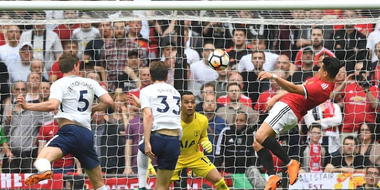 Proses gol yang diciptakan pemain Manchester United, Alexis Sanchez, ke gawang Tottenham Hotspur pada laga semifinal Piala FA di Stadion Wembley, Sabtu (21/4/2018) waktu setempat.
