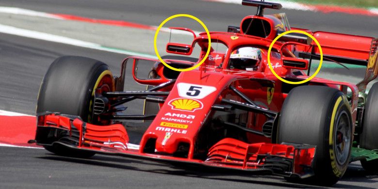 Spion modifikasi Ferrari yang terpasang di peranti pengaman Halo dan hanya boleh digunakan di GP Spanyol, tapi setelah itu dilarang.