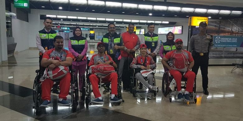 Kontingen Bahrain untuk Asian Para Games 2018 tiba di Bandara Soekarno Hatta, Cengkareng, Jakarta Barat, Minggu (30/9/2018).
