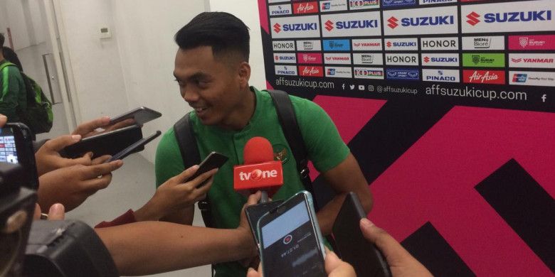 Alfath Fathier memberikan komentar setelah partai Piala AFF 2018 antara timnas Indonesia kontra timnas Timor Leste di Stadion Utama Gelora Bung Karno (SUGBK), Senayan, Jakarta Pusat, Selasa (13/11/2018).