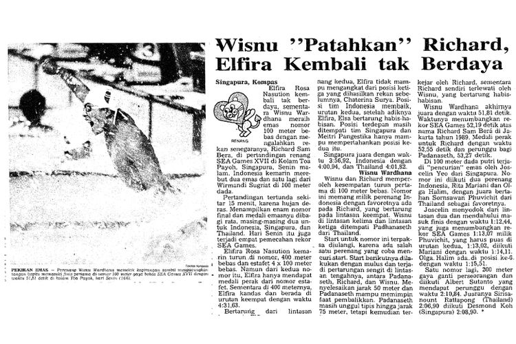 Laporan wartawan Kompas dari arena SEA GAMES Singapura 1993.