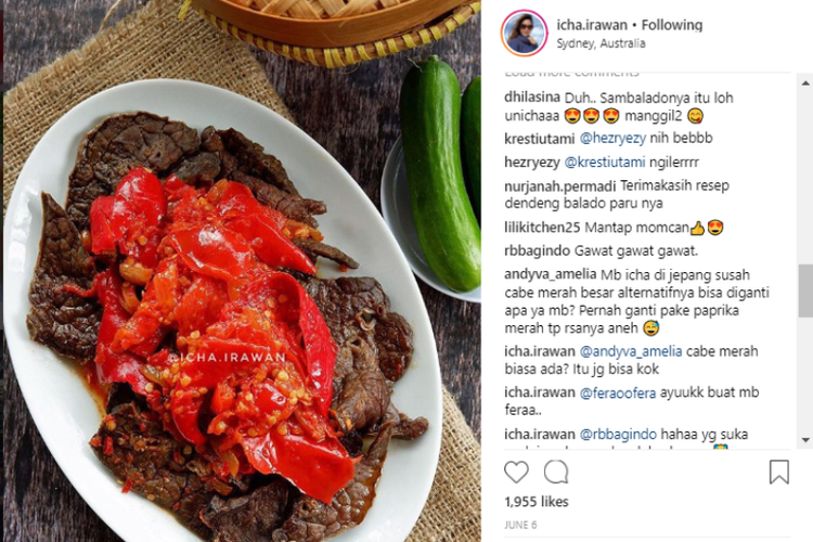 Salah satu postingan hasil makanan Icha Irawan di Instagram.