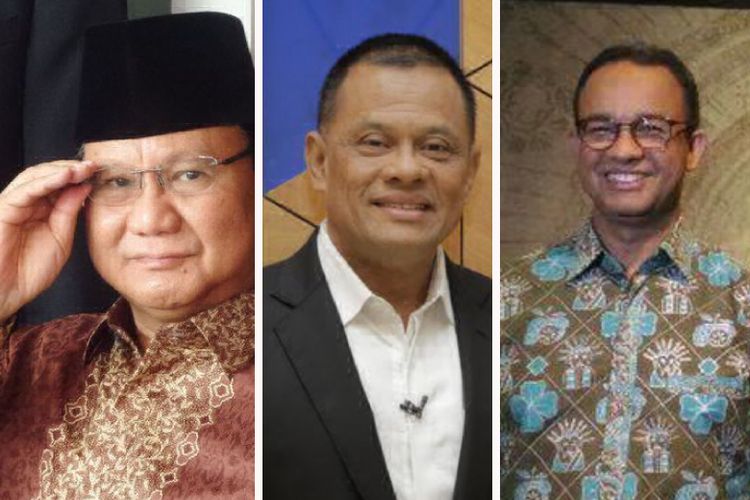 Dari kiri ke kanan: Prabowo Subianto, Gatot Nurmantyo, Anies Baswedan