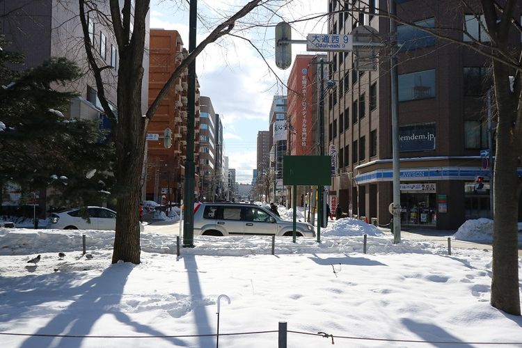 Salju menyelimuti area Sapporo Snow Festival ke-70 di Odori Park, Kota Sapporo, Prefektur Hokkaido, Jepang, Senin (11/2/2019). Sapporo Snow Festival merupakan acara musim dingin tahunan yang digelar di Kota Sapporo.