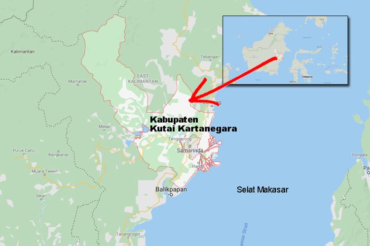 Wilayah Kabupaten Kutai Kartanegara di Kalimantan Timur.