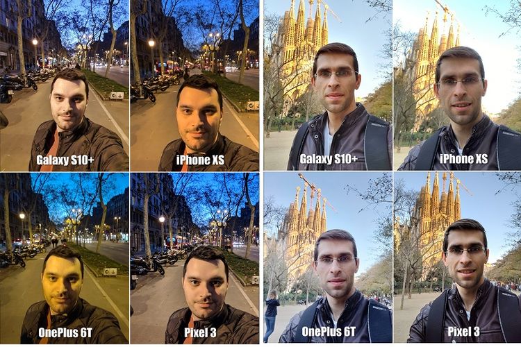 Perbandingan hasil selfie kamera depan Galaxy S10 plus, OnePlus 6T, iPhone XS, dan Google Pixel 3