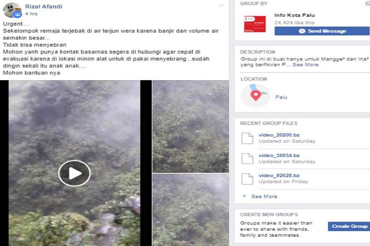 Video sejumlah anak muda terjebak di air terjun Wera di Palu, Sulawesi Tengah, viral di media sosial.