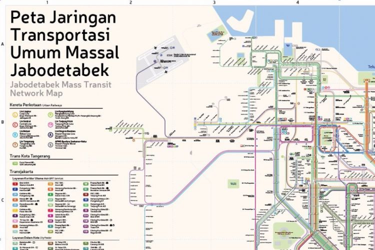 Peta jaringan transportasi umum massal Jabodetabek @TransportforJakarta.