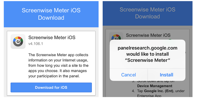 Aplikasi Screewise Master di perangkat iOS yang telah diblokir Apple