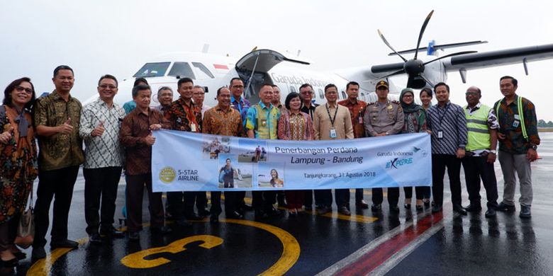 Penerbangan perdana Garuda Indonesia rute Lampung-Bandung, Jumat (31/8/2018).