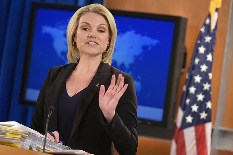 Juru bicara Departemen Negara Bagian AS Heather Nauert menyampaikan keterangan kepada wartawan di Washington DC.