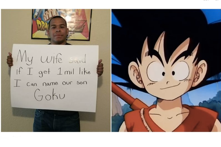 Carlos Sanchez (kiri) menggalang dukungan di Facebook demi mendapat izin istrinya untuk menamai anaknya Goku.